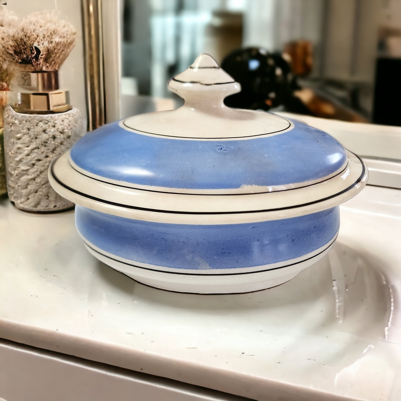John Marshall & Co Antique Covered Blue White Royal Ironstone Soap Dish England
