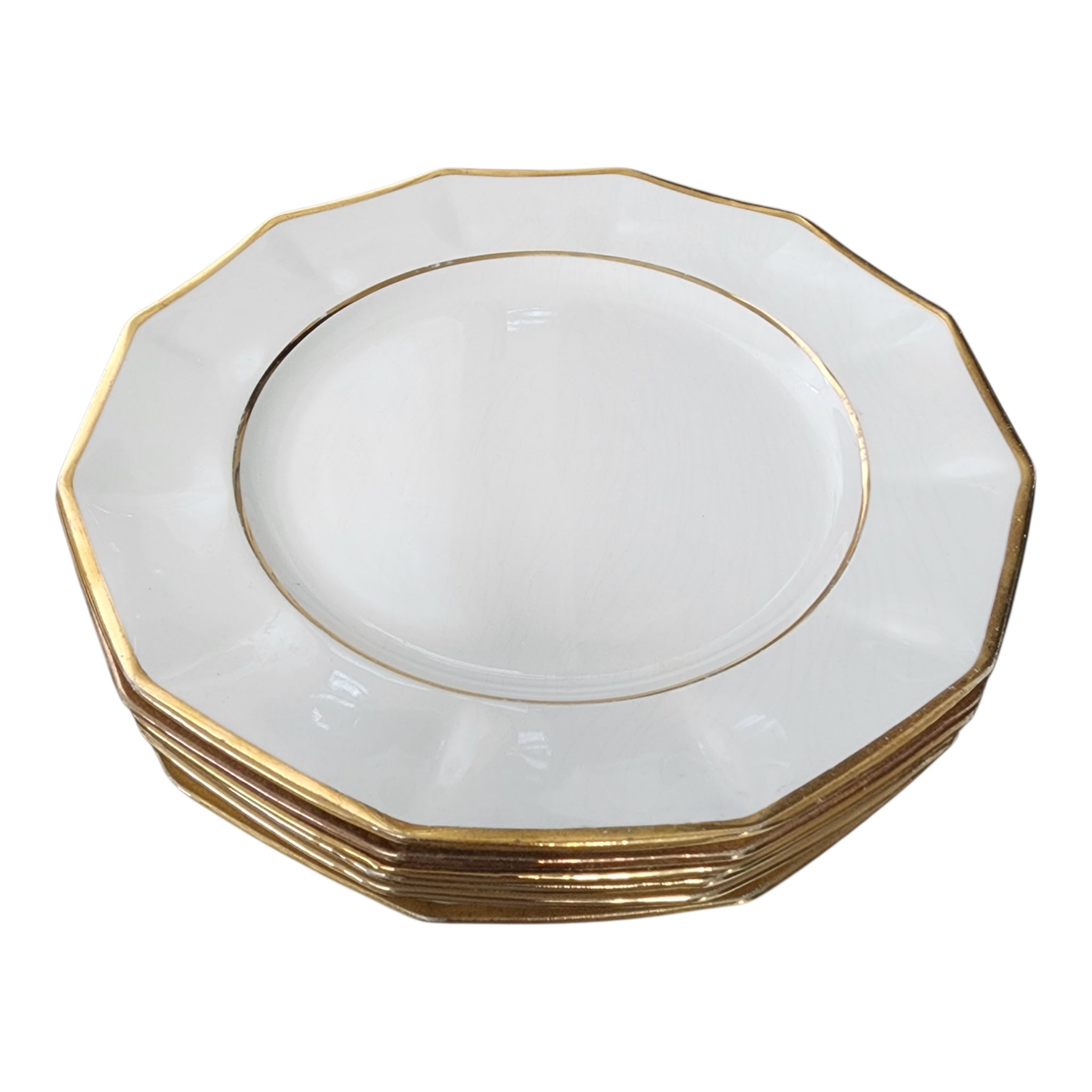 Johnson Bros England Gold Trimmed Octagonal Dinner Plates Set of 6