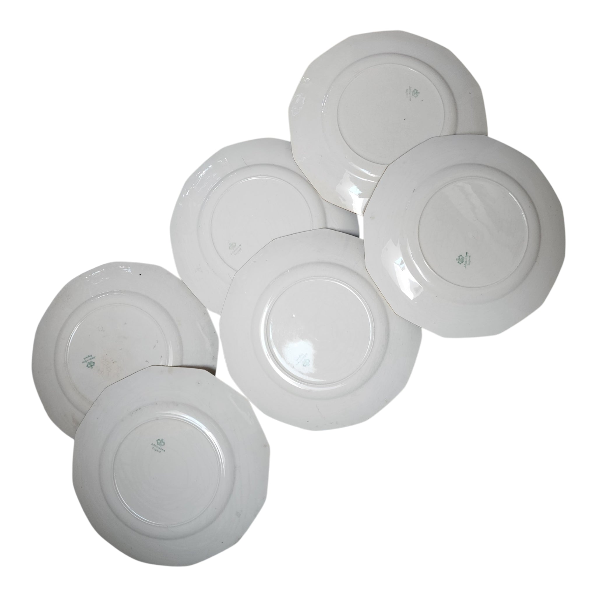 Johnson Bros England Gold Trimmed Octagonal Dinner Plates Set of 6