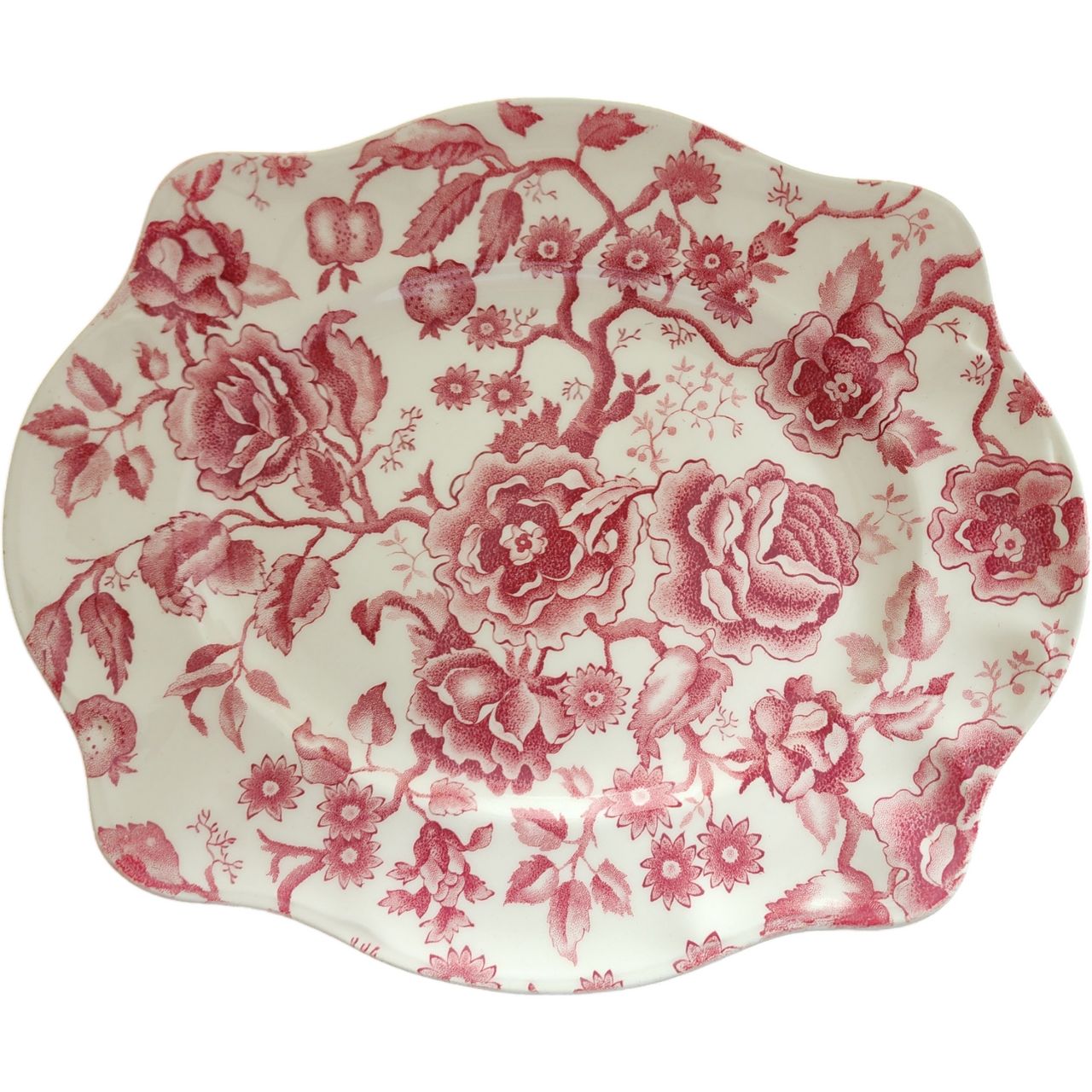 Johnson Bros English Chippendale 12 Red Pink Floral Ironstone Platter Vintage Transferware England