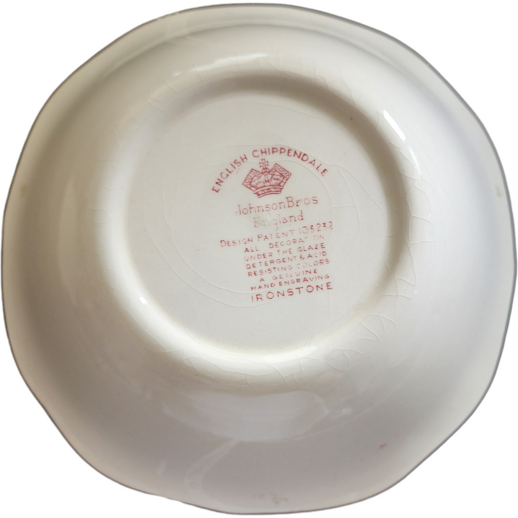 Johnson Bros English Chippendale Red Pink Floral Ironstone Square Cereal Bowl Transferware England