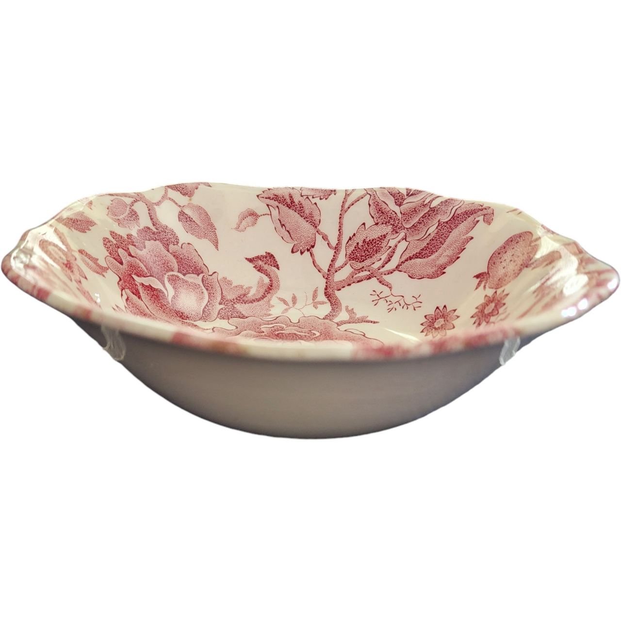 Johnson Bros English Chippendale Red Pink Floral Ironstone Square Cereal Bowl Transferware England