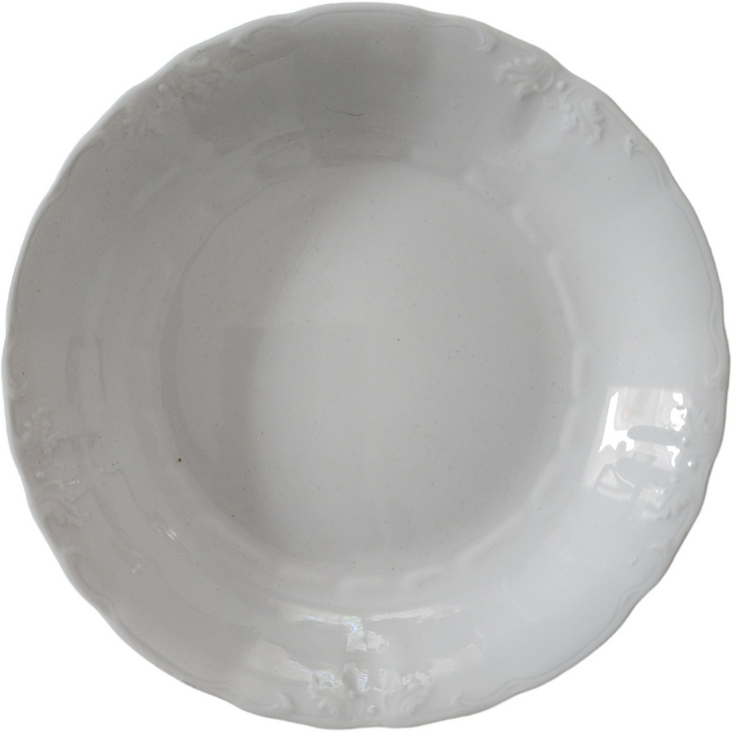 Johnson Bros White Embossed Scroll Ironstone Coupe Soup Bowl