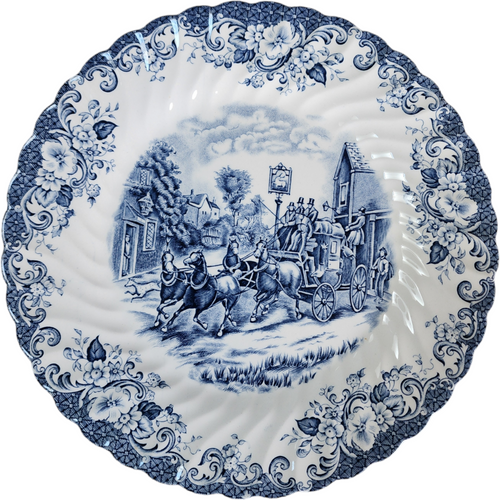 Johnson Brothers Coaching Scenes Blue & White Ironstone Plate Vintage England Transferware