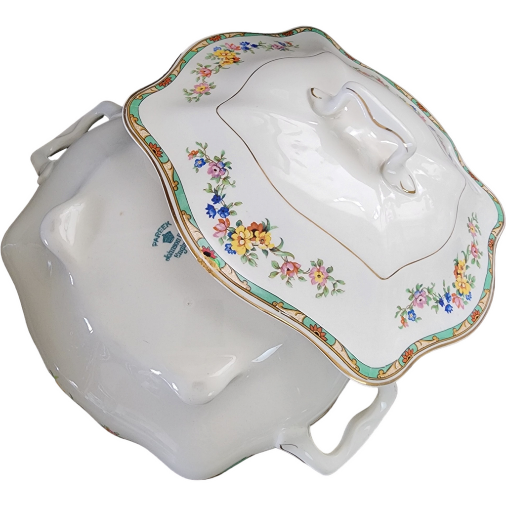 Johnson Brothers Enfield Pareek Multicolor Flowers Green Edge Round Covered Vegetable Bowl