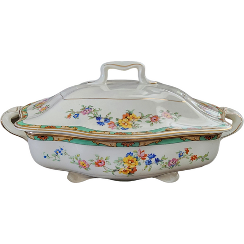 Johnson Brothers Enfield Pareek Multicolor Flowers Green Edge Round Covered Vegetable Bowl