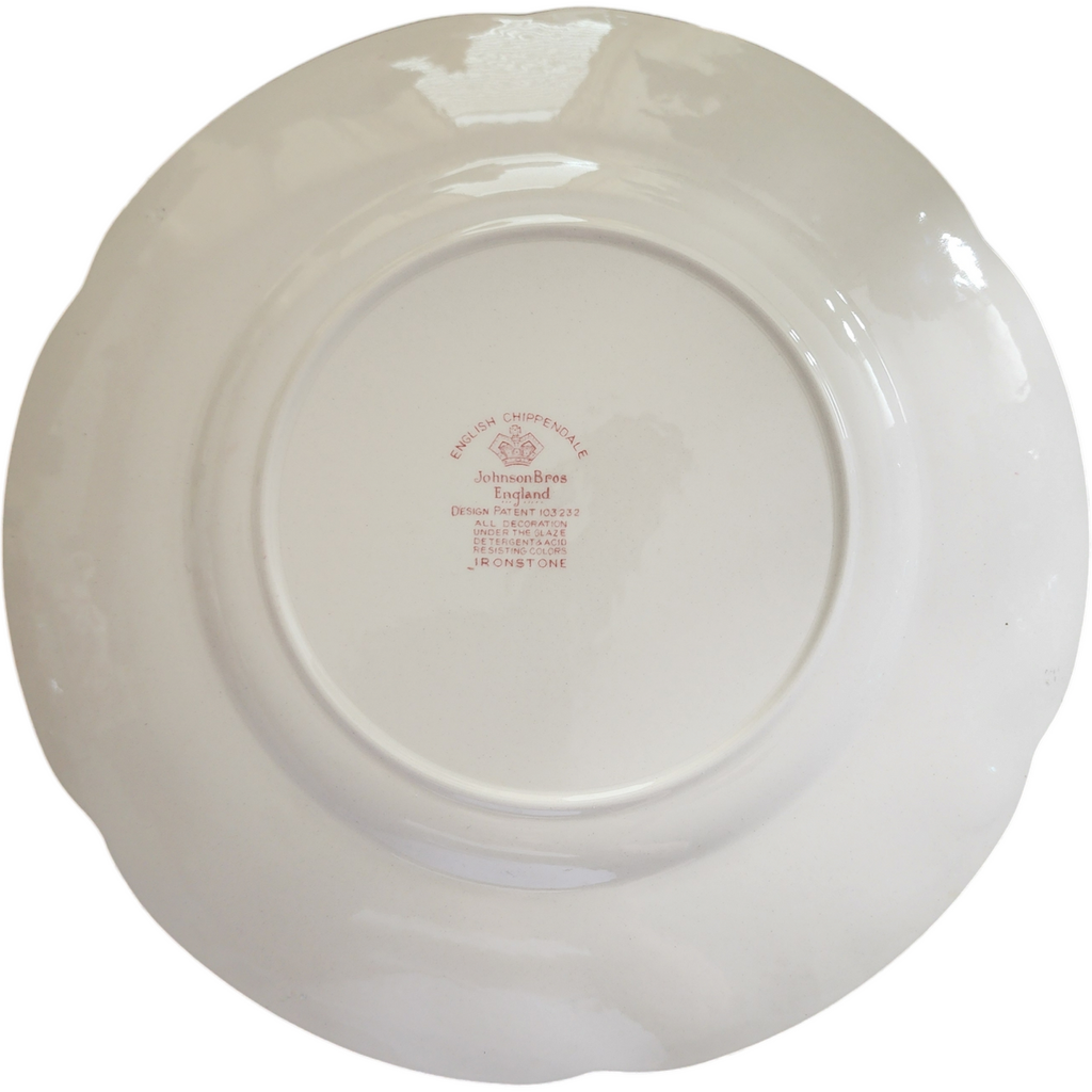 Johnson Brothers English Chippendale Red Transferware Dinner Plate  Vintage Ironstone England