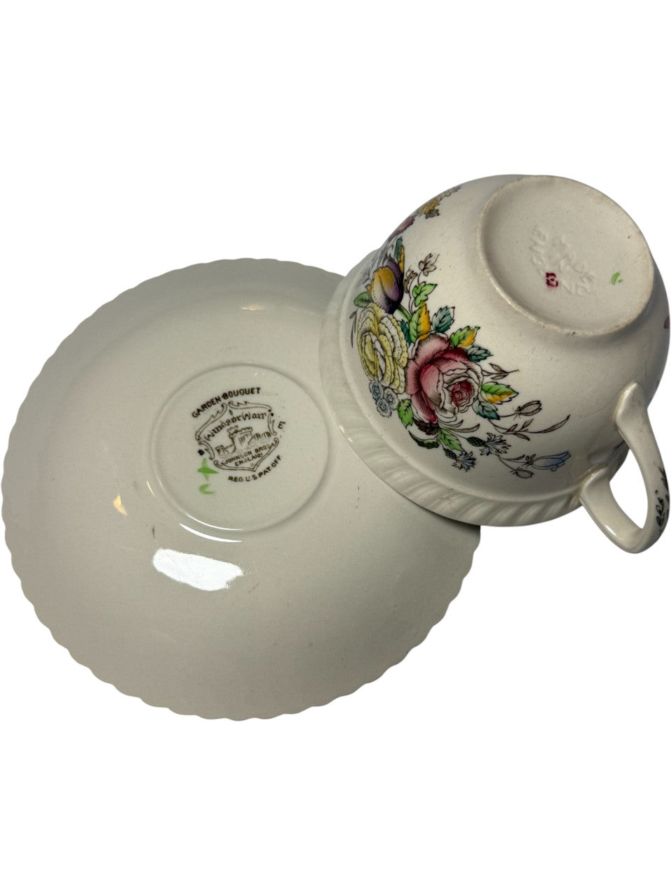Johnson Brothers Garden Bouquet Flat Cup & Saucer Set Ironstone Floral England