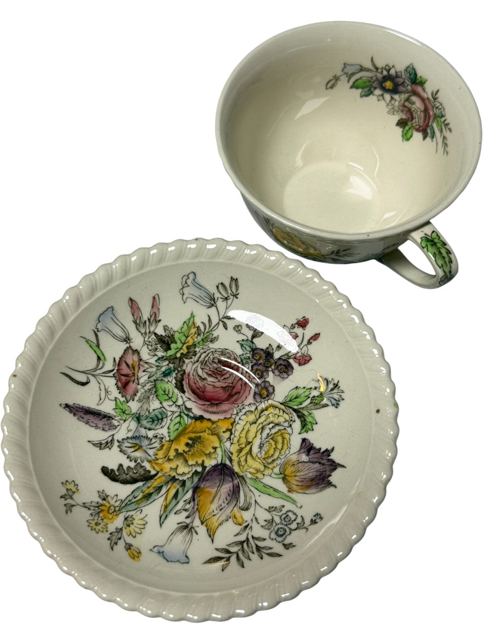 Johnson Brothers Garden Bouquet Flat Cup & Saucer Set Ironstone Floral England