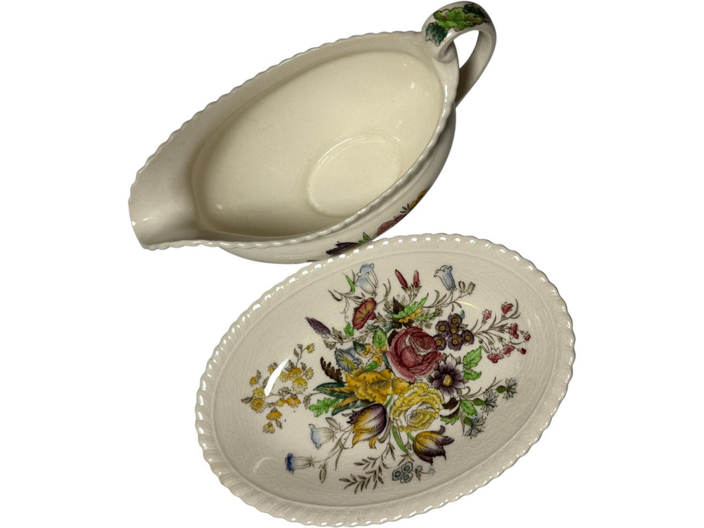 Johnson Brothers Garden Bouquet Gravy Boat & Underplate Relish Ironstone Floral  England