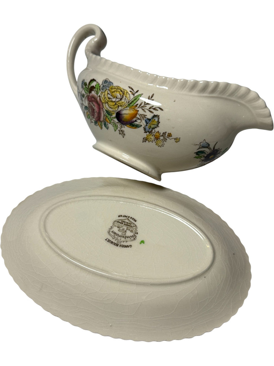 Johnson Brothers Garden Bouquet Gravy Boat & Underplate Relish Ironstone Floral  England