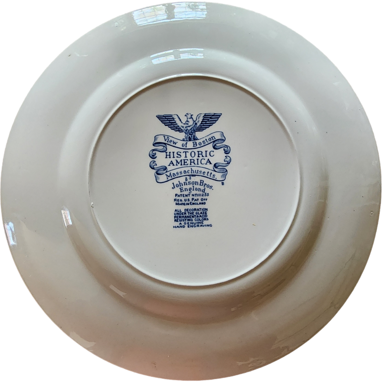 Johnson Brothers Historic America Blue Dinner Plate View Boston