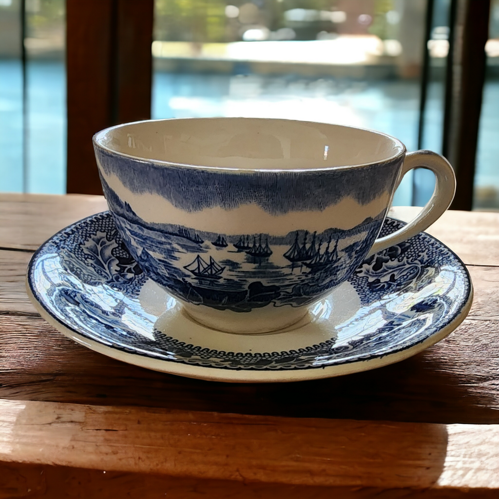 Johnson Brothers Historic America Blue  Flat Cup & Saucer Set