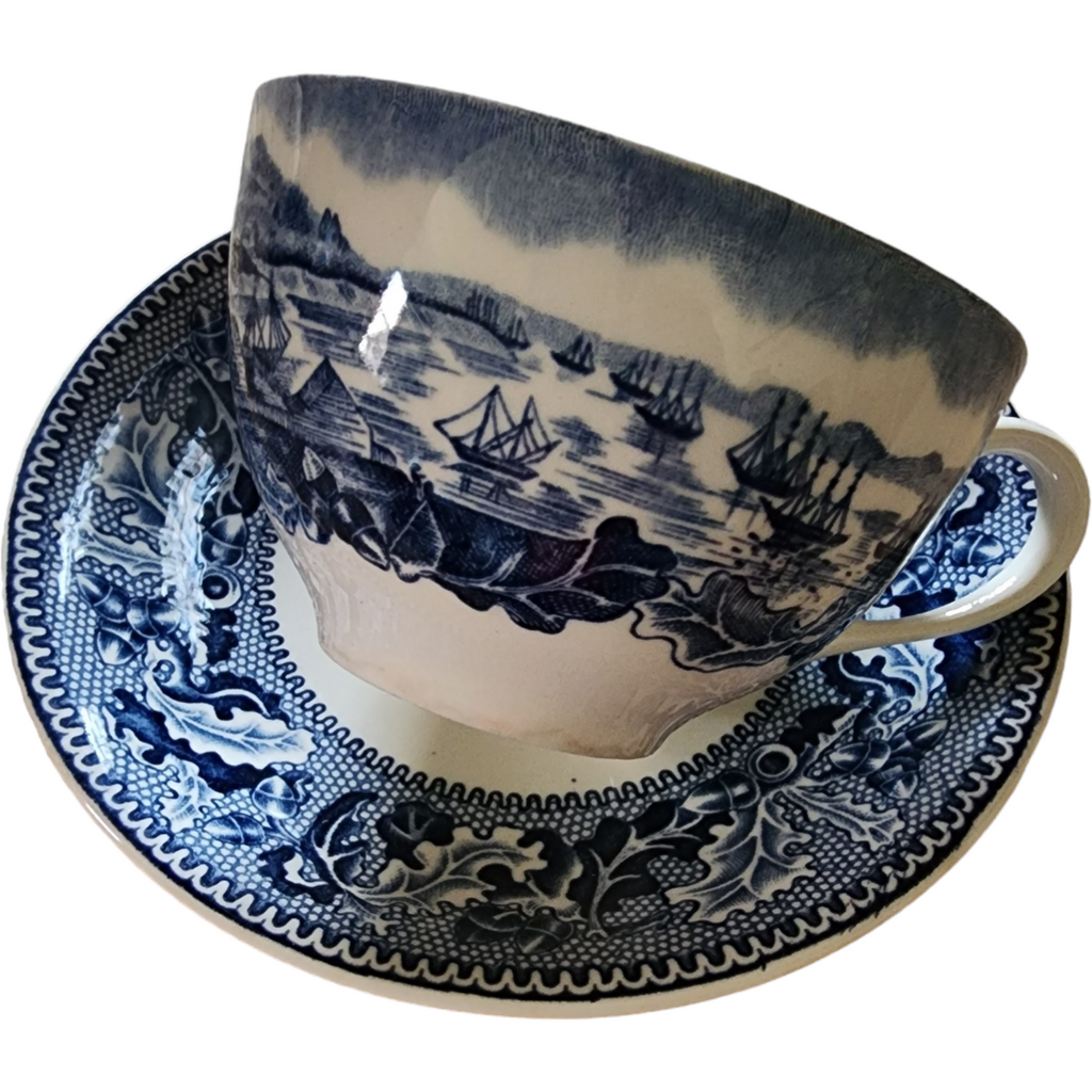 Johnson Brothers Historic America Blue  Flat Cup & Saucer Set