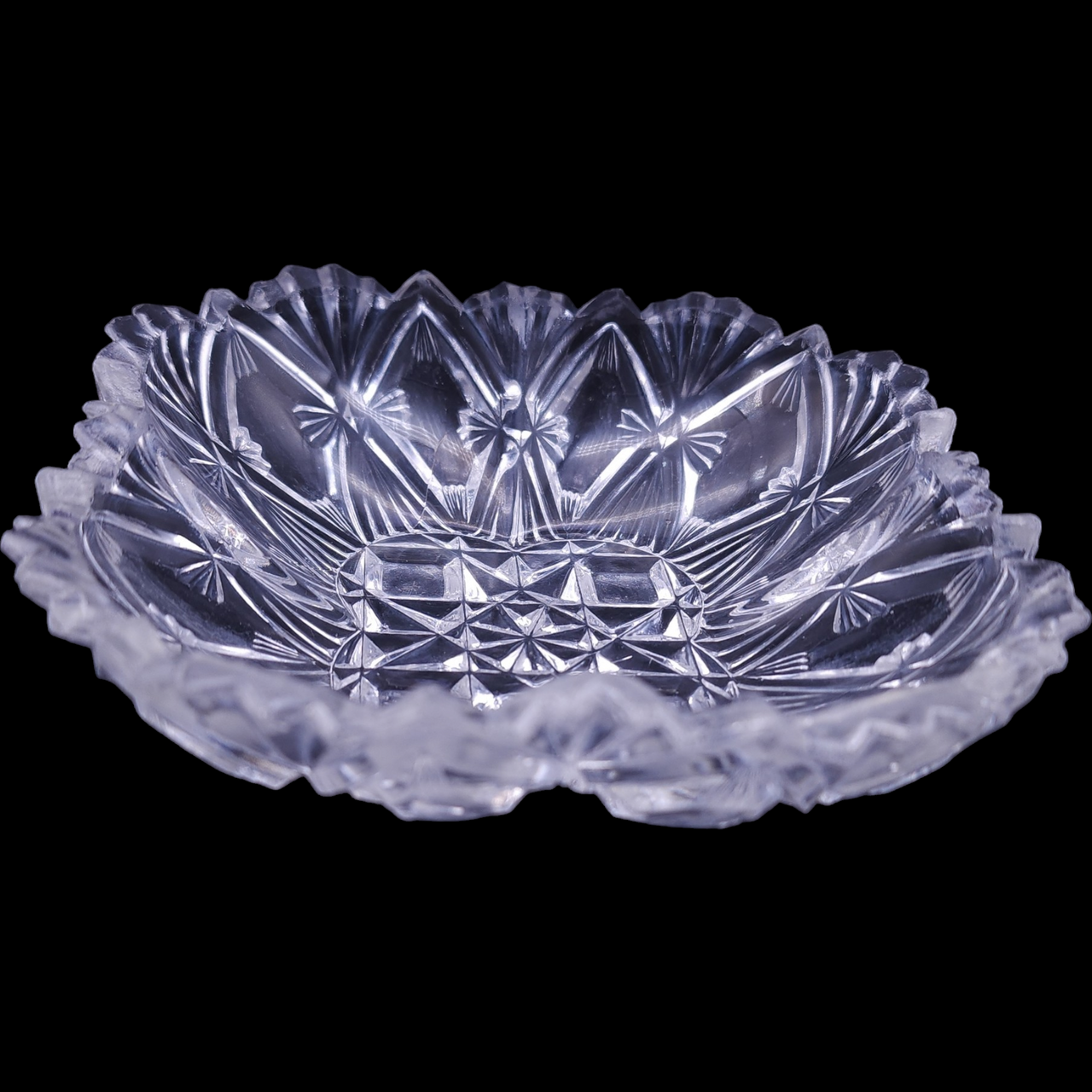 Jones Cavitt and Co Diamond Fan Pressed Glass Square Fruit Bowl
