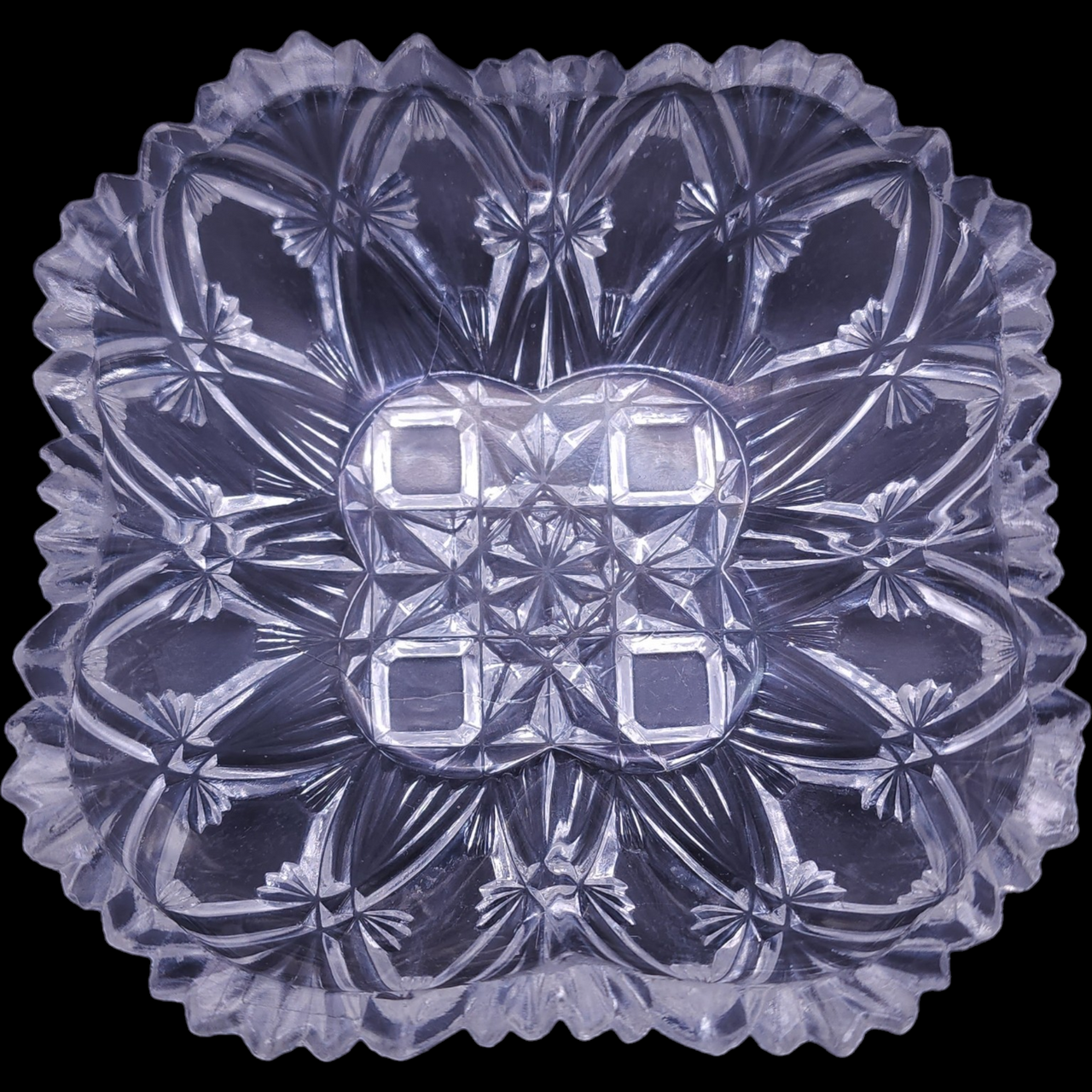 Jones Cavitt and Co Diamond Fan Pressed Glass Square Fruit Bowl