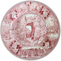 Jonroth Staffordshire Plate Natural Bridge of Virginia Souvenir, Adams Pottery Red Transferware, George Washington & Jefferson