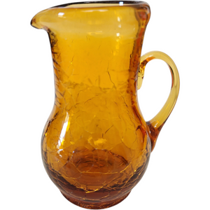 Kanawha Art Hand Blown Amber Crackled Glass Pitcher Vase