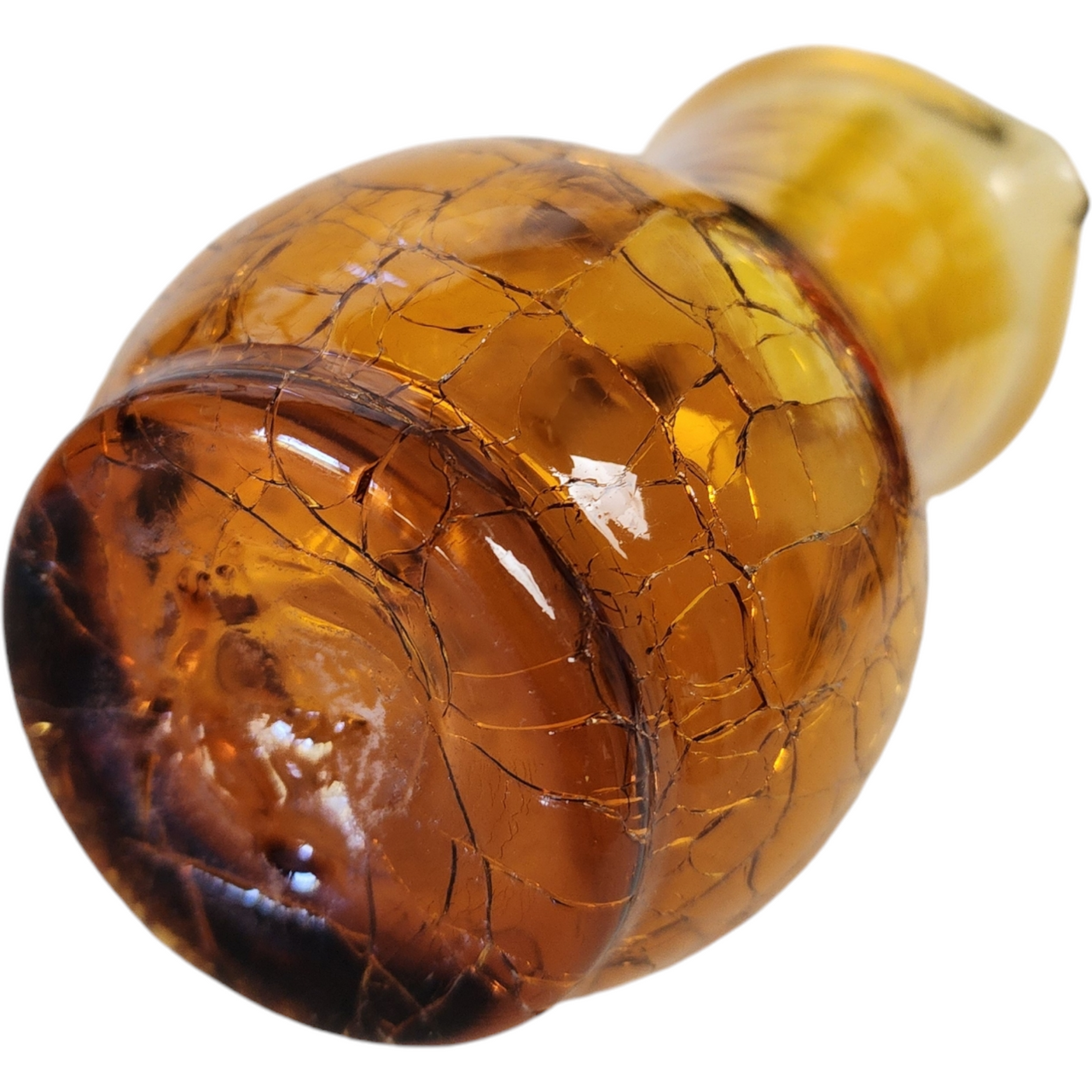 Kanawha Art Hand Blown Amber Crackled Glass Pitcher Vase