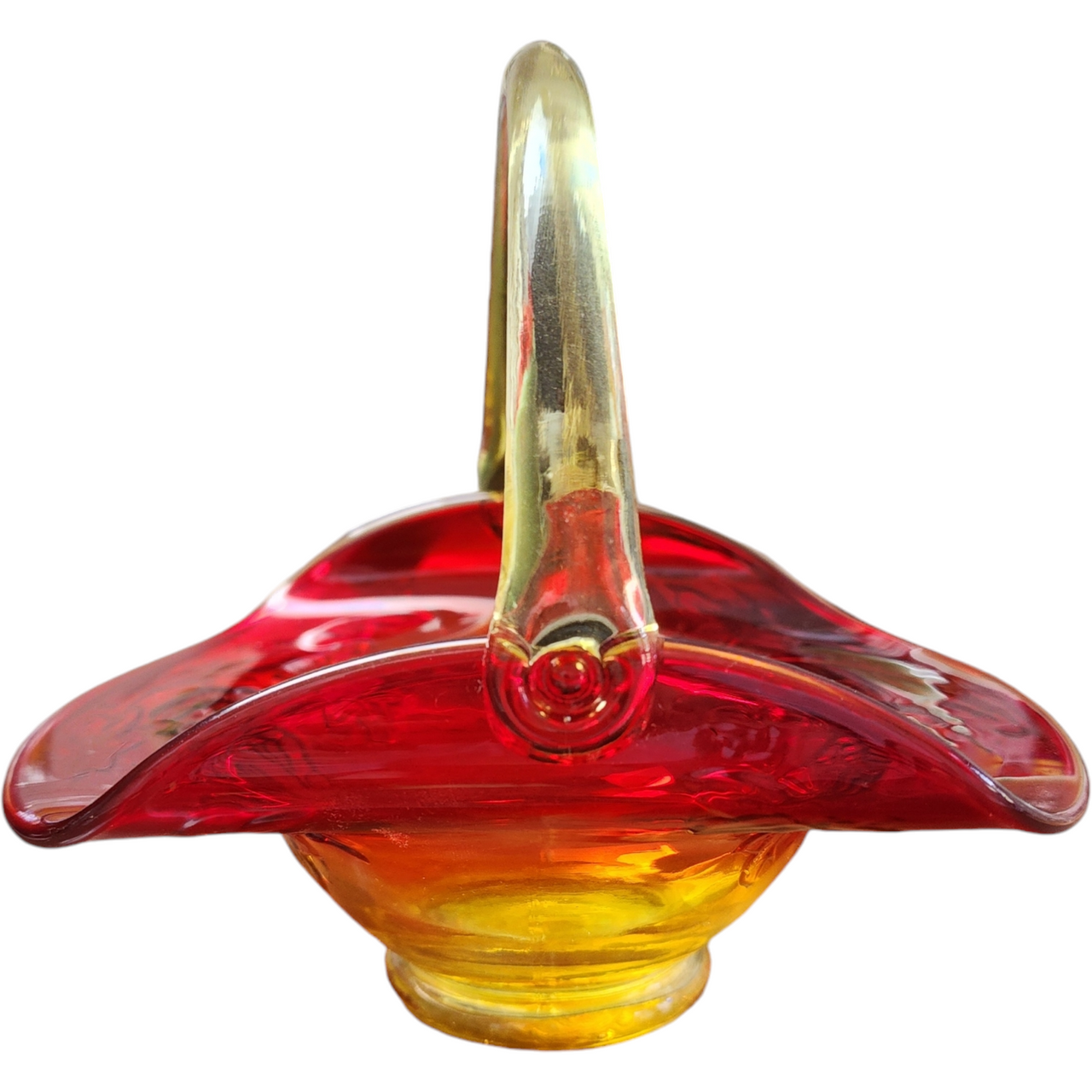 Kanawha Dunbar Hand Blown Amberina Glass Basket