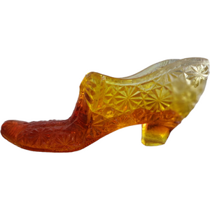Kanawha Glass Amberina Daisy & Button Glass Slipper Vase