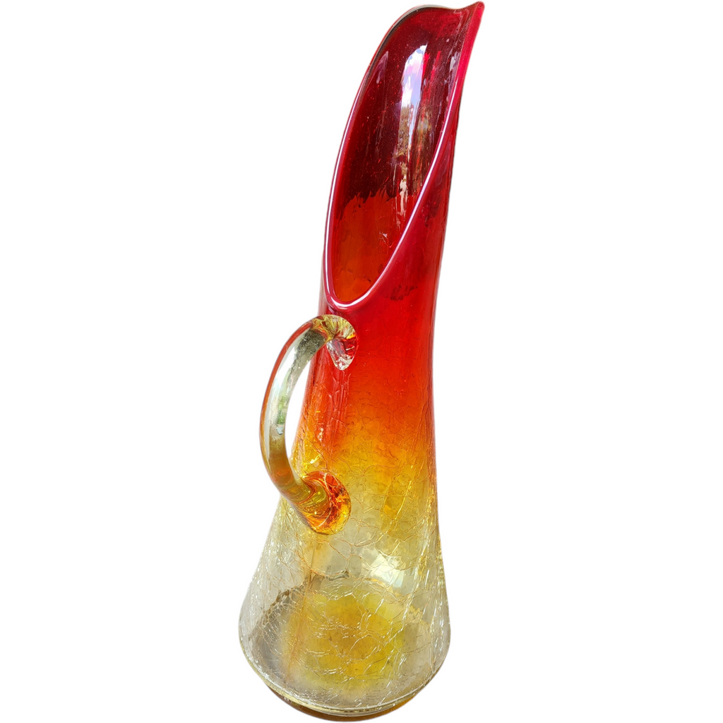 13" Kanawha Dunbar Hand Blown Amberina Crackled Glass Pitcher