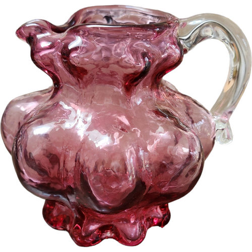 Kanawha Hand Blown Glass Cranberry Optic 5 Oz Pitcher