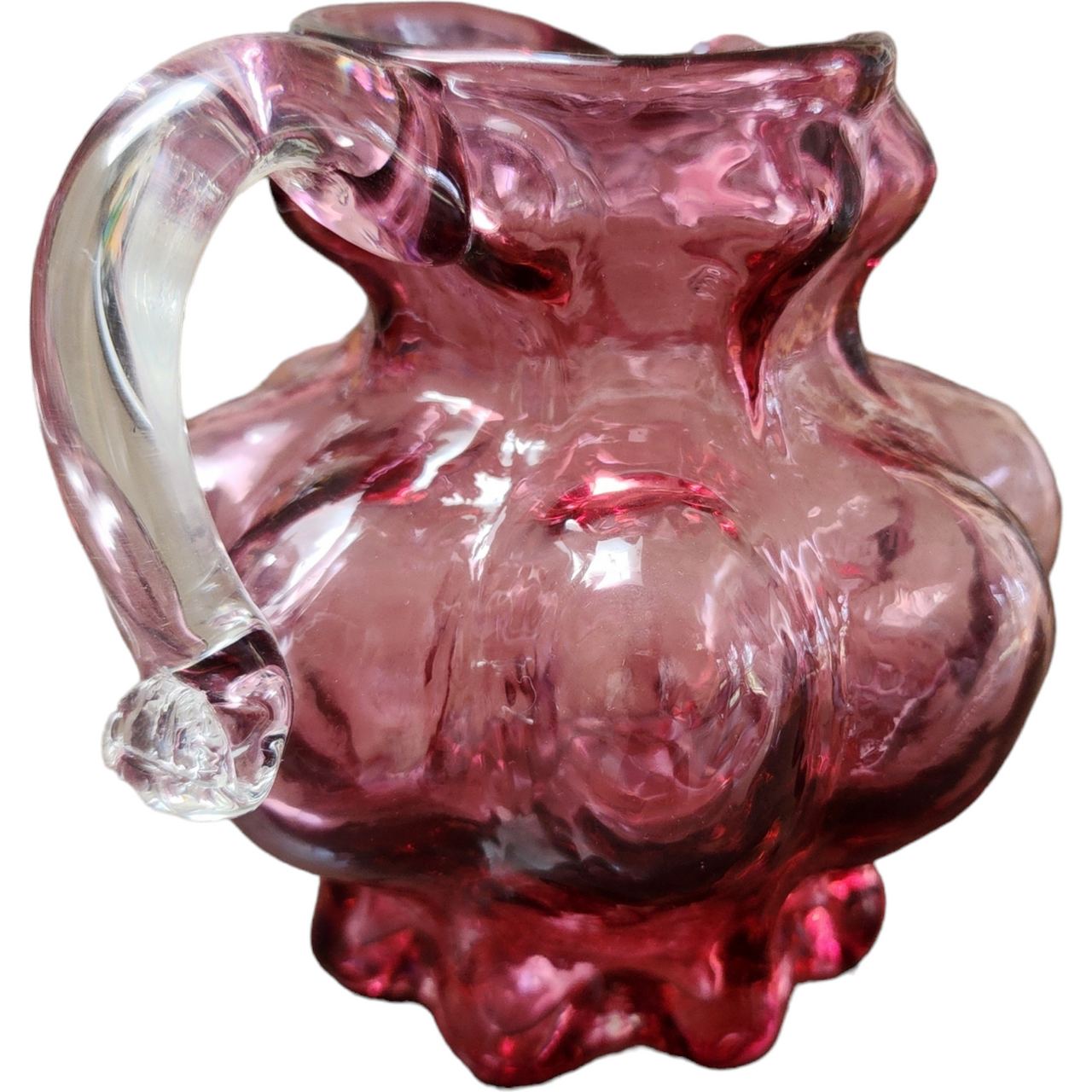 Kanawha Hand Blown Glass Cranberry Optic 5 Oz Pitcher