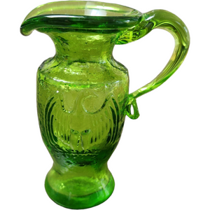 Kanawha Hand Blown Glass  Eagle Design Bicentennial Green 5 Oz Pitcher
