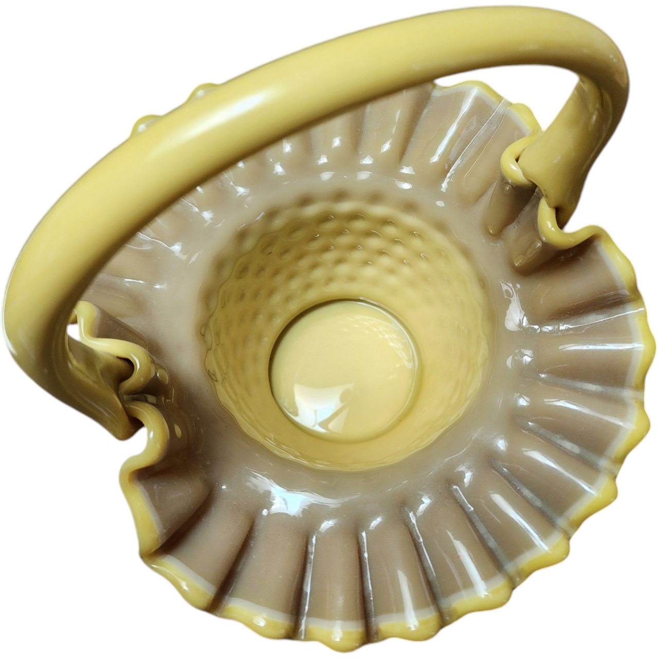 Kanawha Hobnail Orange Slag Pressed Glass Double Crimped Basket