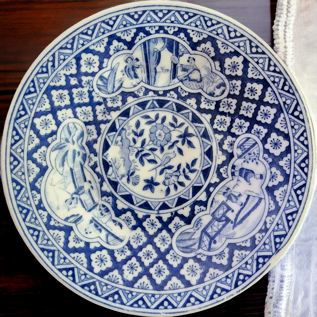 Kangxi Blue and White Asian Scene Porcelain Demitasse Sizing Saucer