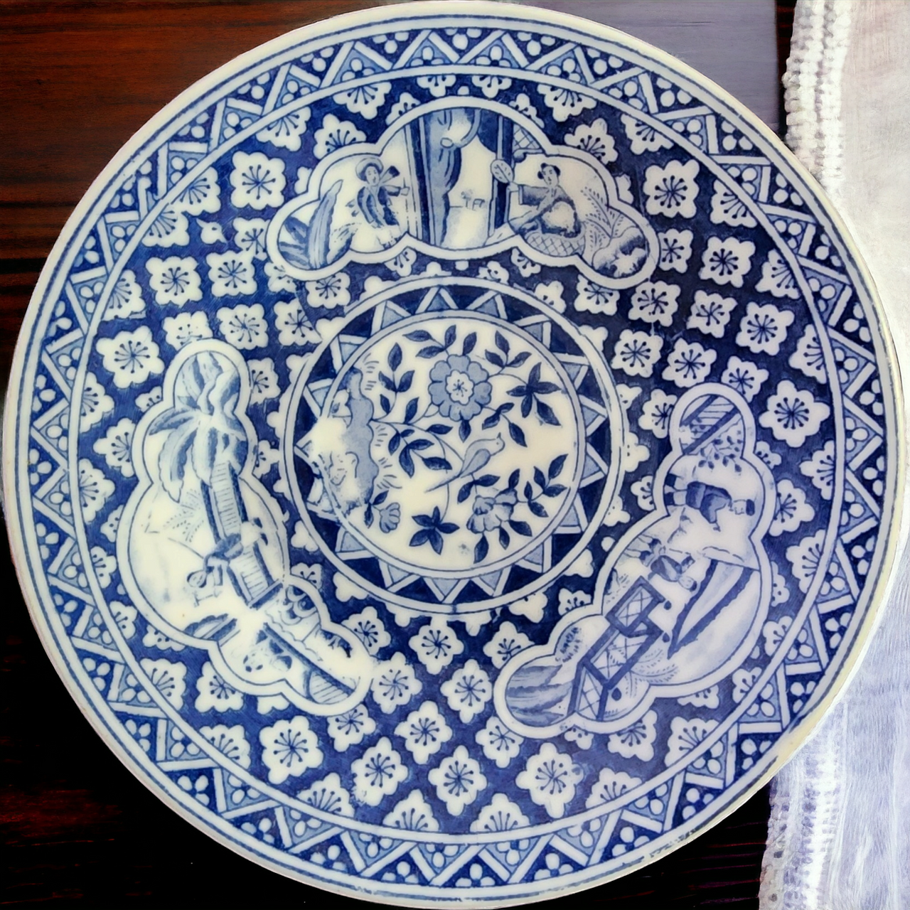 Kangxi Blue and White Asian Scene Porcelain Demitasse Sizing Saucer