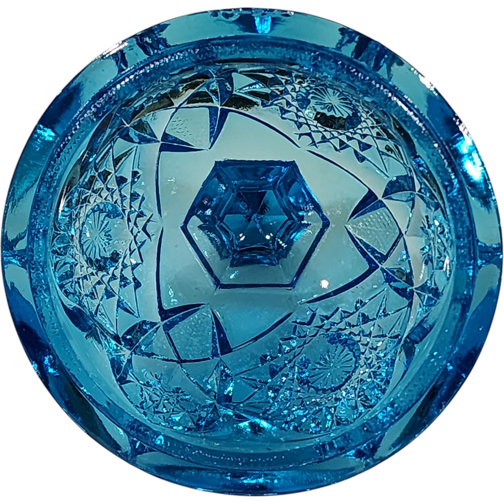 Kemple Glass Yutec  Dark Blue Round Covered Butter Dish in the Early American Pattern Glass EAPG