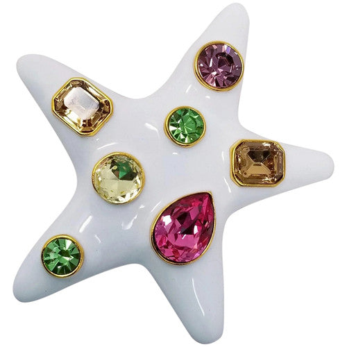 Kenneth Jay Lane Jackie O White Enamel Jeweled Starfish Brooch