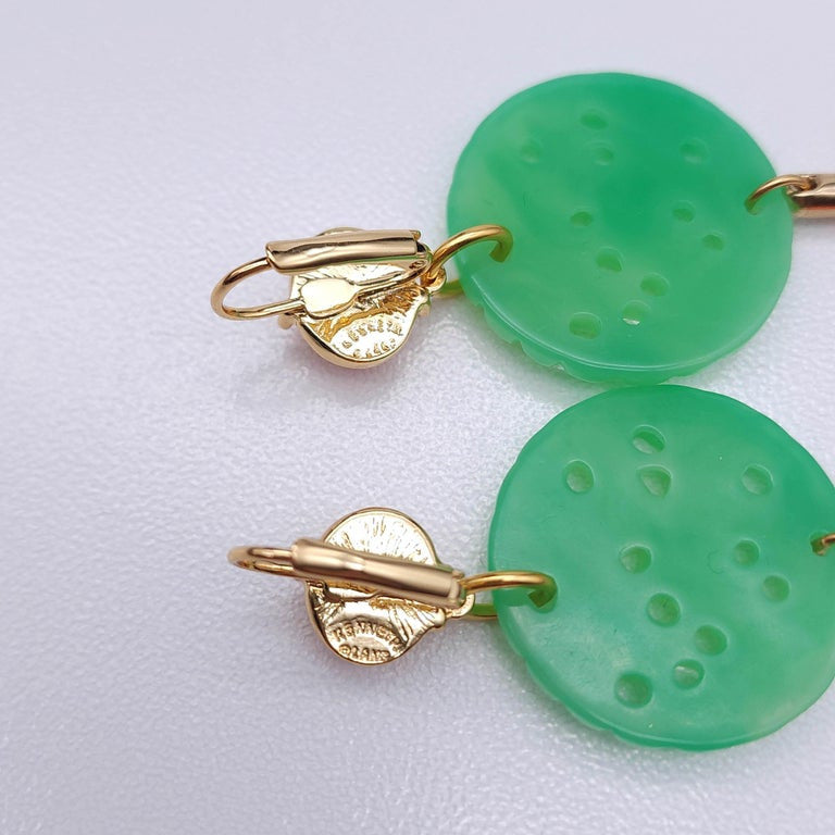 Kenneth Jay Lane Jade Coral Drop Wire Earrings in Gold, Orange & Green, Couture