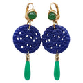 Kenneth Jay Lane Lapis Jade Drop Wire Earrings in Gold, Blue & Green, Couturereen, Couture
