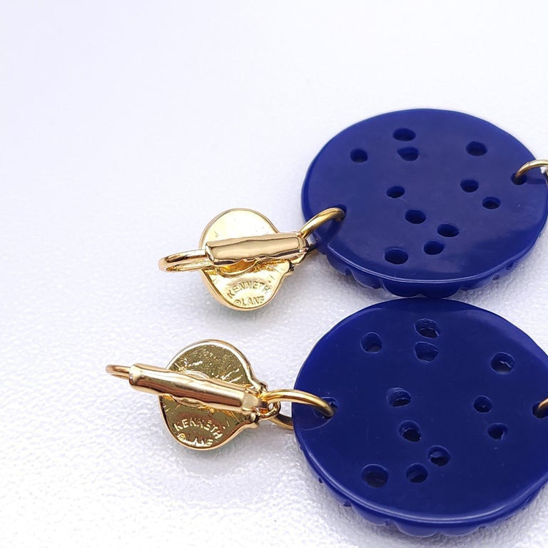 Kenneth Jay Lane Lapis Jade Drop Wire Earrings in Gold, Blue & Green, Couturereen, Couture