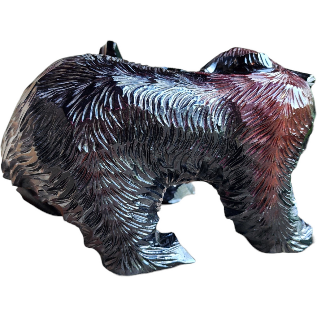 Kibori Kuma Wood Hand Carved Bear with Salmon Japan