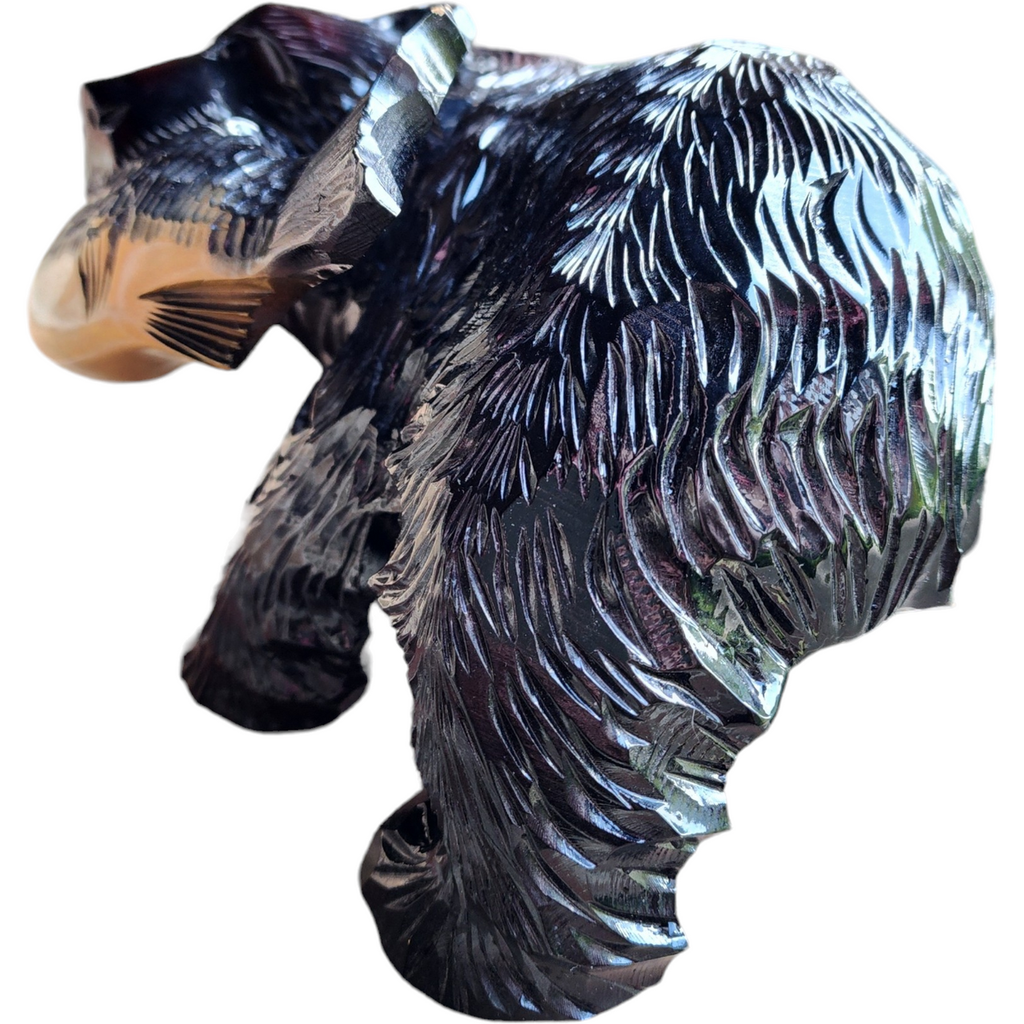 Kibori Kuma Wood Hand Carved Bear with Salmon Japan