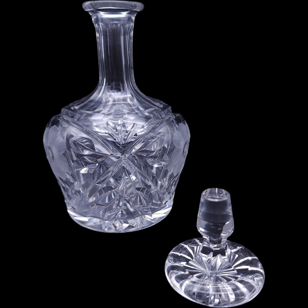 Kosta-Boda  Cut Floral Design Lead Crystal Glass Cordial Decanter & Stopper