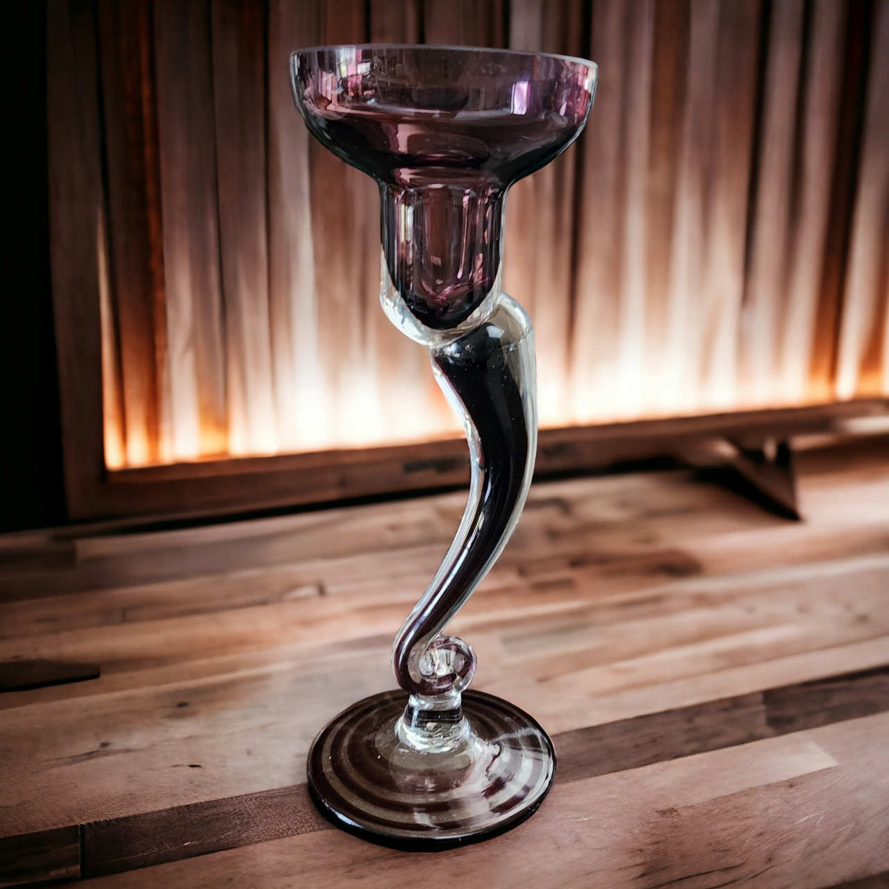 Krosno Amethyst Crystall Hand Blown Swirl Art Glass Candle Holder Poland
