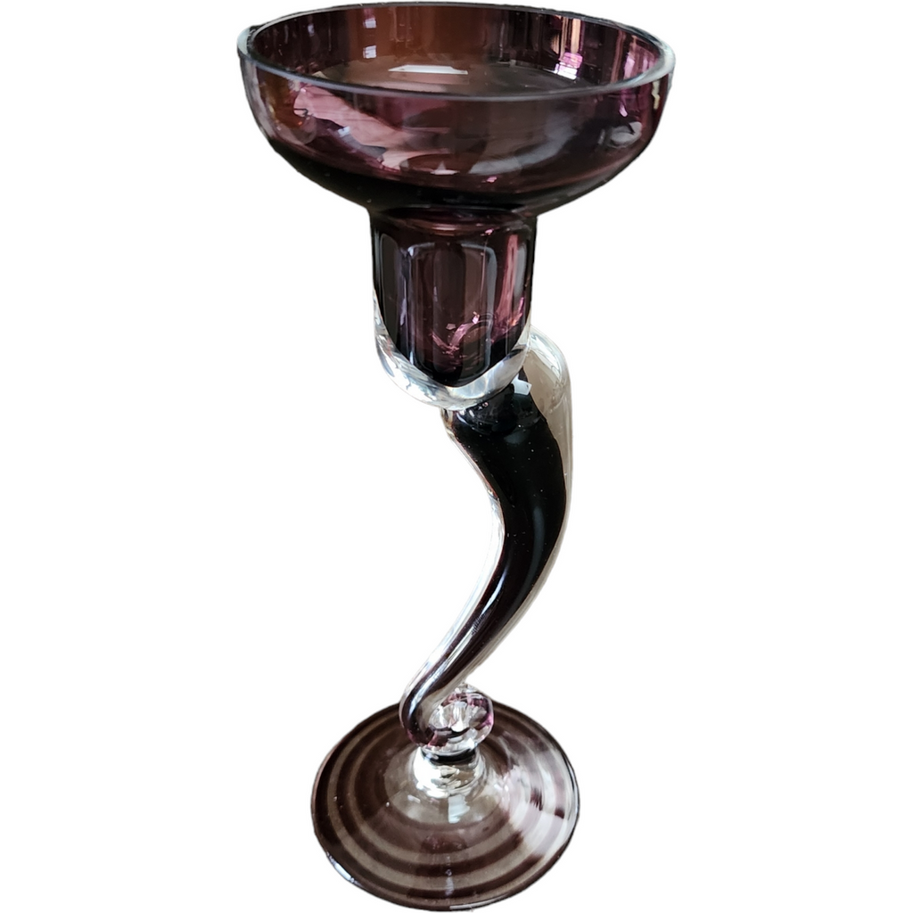 Krosno Amethyst Crystall Hand Blown Swirl Art Glass Candle Holder Poland