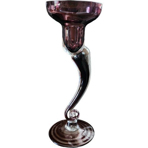 Krosno Amethyst Crystall Hand Blown Swirl Art Glass Candle Holder Poland