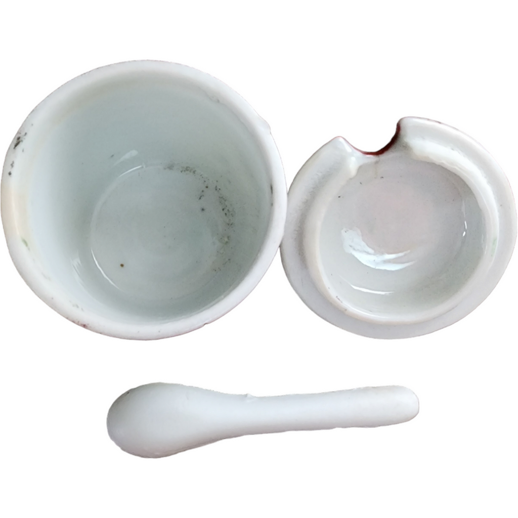 Kutani Antique Orange Porcelain Mustard Pot and Spoon