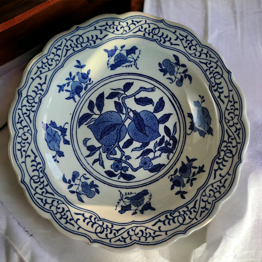 Qianlong Nian Zhi Celadon Blue Underglaze Flowers Pattern Shallow Dish Plate