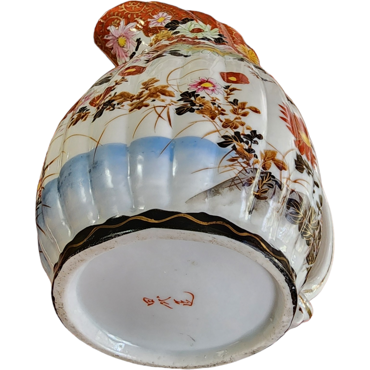 Antique Japanese Hand Painted Ribbed Pitcher