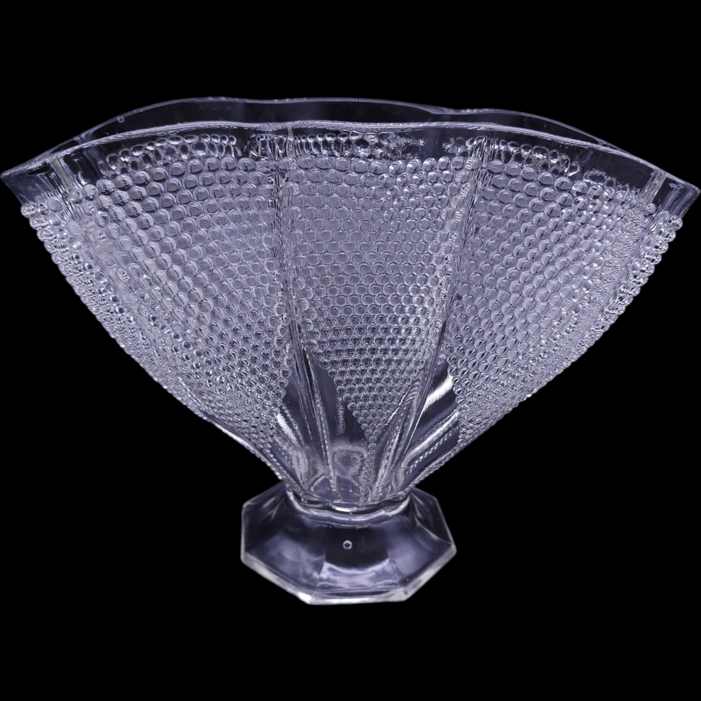 L.E. Smith Glass Clear Hobnail 1000 Eye Fan Vase
