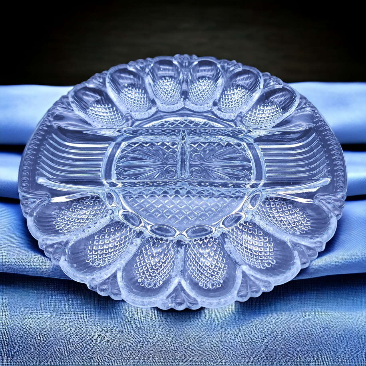 L.E. Smith Glass Clear Relish Deviled Egg Tray