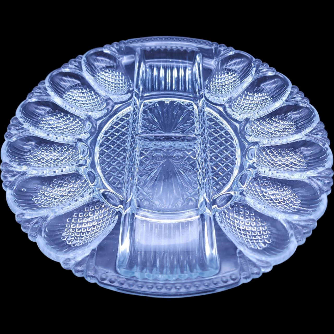 L.E. Smith Glass Clear Relish Deviled Egg Tray