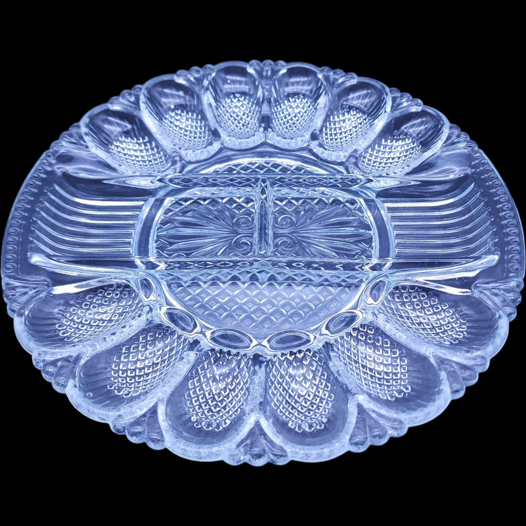 L.E. Smith Glass Clear Relish Deviled Egg Tray